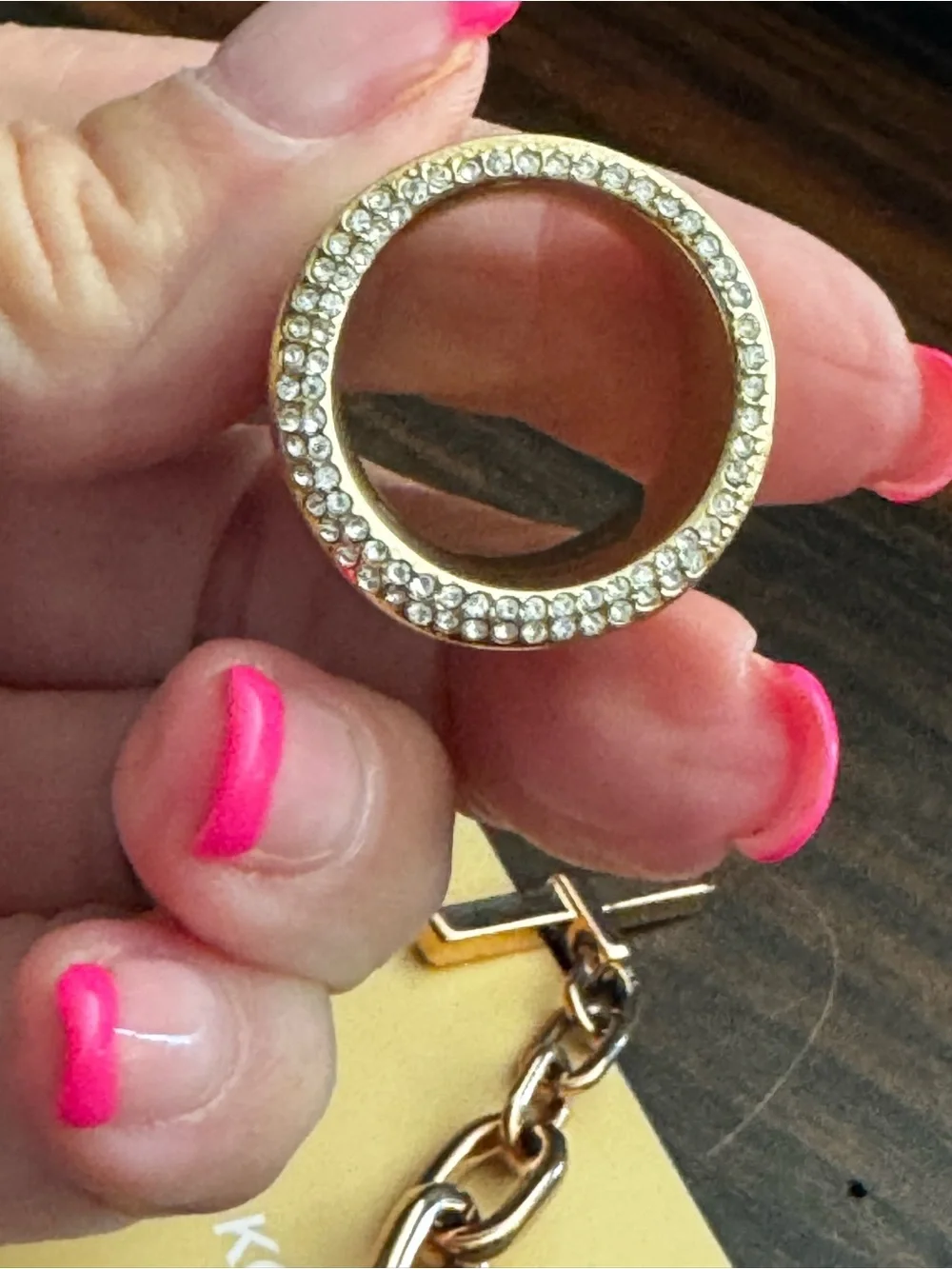 Michael Kors  Gold Bar Pendant Necklace and Gold with CZs Ring sz 9